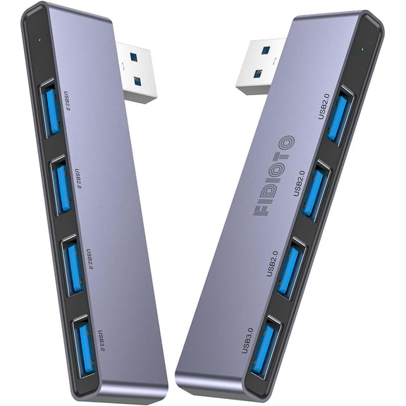EFFFERTWQL-USB Hub(1 Right and 1 Left), 4-Port USB Hub(1 * 3.0 Port, 3 * 2.0 Port) USB Splitter USB Expander for Laptop, Xbox, Flash Drive, HDD, Console, Printer, Camera,Keyborad, Mouse