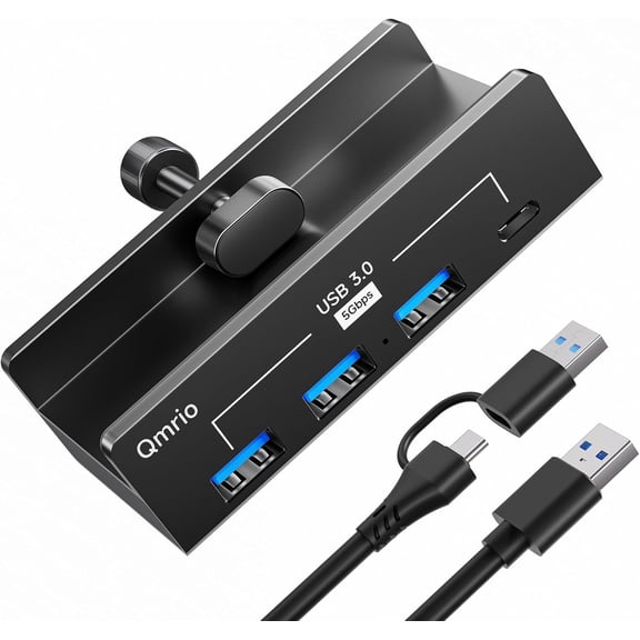 EFFFERTWQL-USB Hub 3.0, 5Gbps Clamp USB Hub for Desk/Monitors with Extra Power Supply Port, 3 USB-A Data Ports, USB-C Data Port for iMac Pro/iMac (Black)
