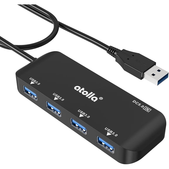EFFFERTWQL-USB Hub, 4-Port USB 3.0 Hub with 2ft Cable, Ultra-Slim Data Expander - Compatible with Windows, Mac, Linux Laptops & PCs