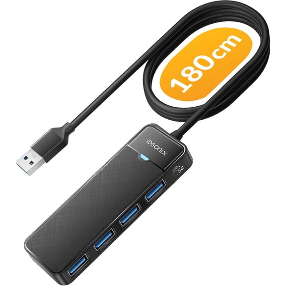 EFFFERTWQL-USB Hub with 6ft Extension Cbale[Charging Not Supported], 4-Port USB 3.0 Splitter Ultra-Slim Extender for Desktop, Laptop, Xbox, Flash Drive, HDD, Console, Printer, PC, Keyboards, Mouse