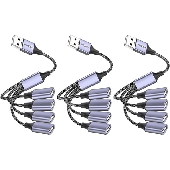 EFFFERTWQL-USB Splitter 1 in 4 Out, 4-Port USB 2.0 Hub Braided Extension Cable, Portable USB A Adapter for Data & Charging, Compatible with Laptop, PC, Keyboard, Printer, U Disk, TV, Car