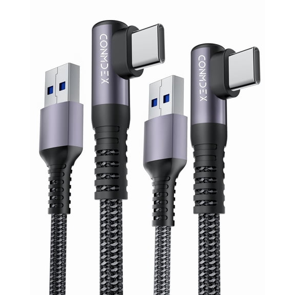 EFFFERTWQL-USB to USB C Cable [3ft, 2-Pack] 10Gbps USB 3.1 Gen 2 Data Transfer Cord, Right Angle Android Auto CarPlay Cable, Fast Charging Type C Cable for iPhone 16 Plus Pro Max Samsung Galaxy S23
