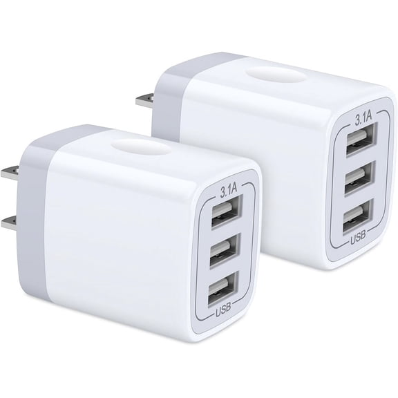EFFFERTWQL-USB Wall Charger, Hootek 2Pack Wall Plug 3-Port USB Charging Station 3.1A Power Adapter Multi Port Quick Charger Block Cube for iPhone 17 16 15 14 13 12 11 Pro XS MAX 8 iPad Samsung Galaxy