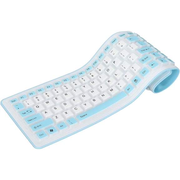 EFFFERTWQL-USB Wired Foldable Silicone Keyboard, 103 Keys, Blue, Mute, PC Laptop