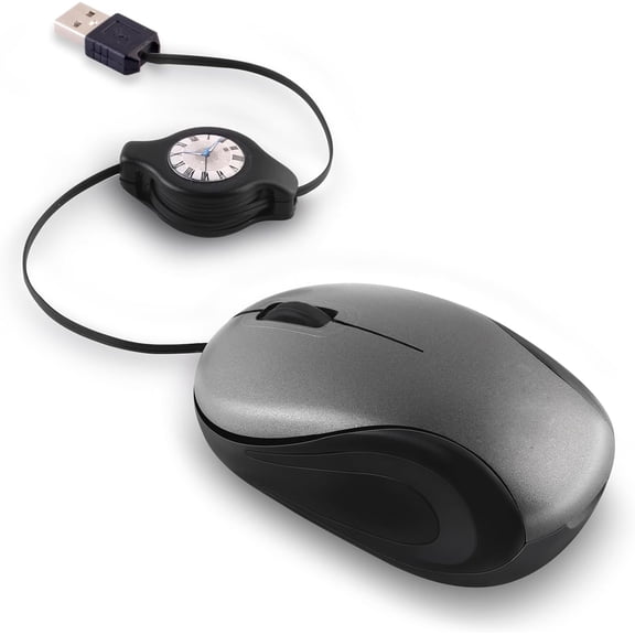 EFFFERTWQL-USB Wired Mini Mouse,Small Travel Mice Corded with Retractable Cable-Gray