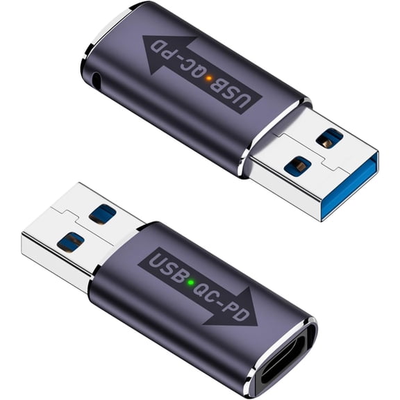 EFFFERTWQL-USB3.1 QC to USB C PD Adapter, 2Pcs, 32W, USB3.1 Male to Type C Female, Fast Charging, LED Light, Hanging Hole, for Laptop, Tablet, Smartphone, PC