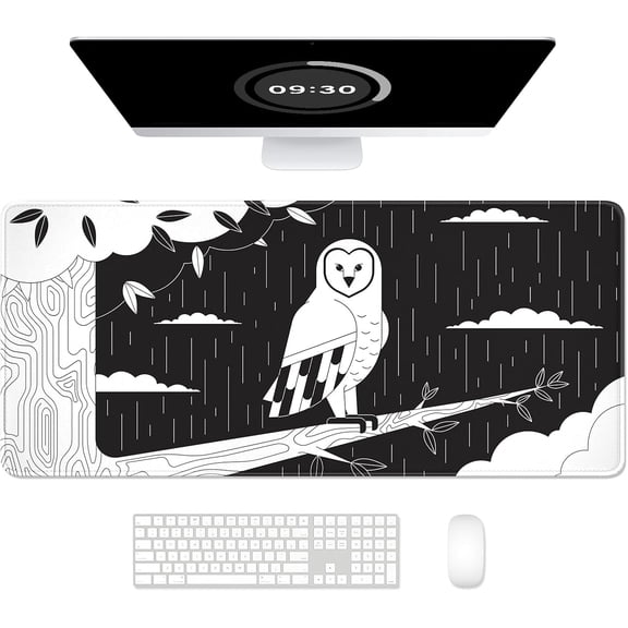 EFFFERTWQL-Ultra Large Gaming Mousepad, XXL Extended Full Size Desktop Matt for Keyboard, Laptop & Computer, 35.5 x 15.7 in, Gothic Black White Owl