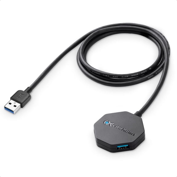 EFFFERTWQL-Ultra Mini 4 Port USB Hub with Long 4 ft Extension Cable Tail, USB 3.0 Hub with Multiple Ports for Up to 5Gbps Data Transfer Rate, Black