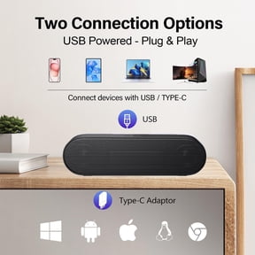 EFFFERTWQL-Updated Computer Speaker, USB Powered Speaker for Desktop,Windows PC,Mac. Portable Mini Sound bar-Plug and Play with Volume Control and Mute Button (USB-C to USB Adapter Included)