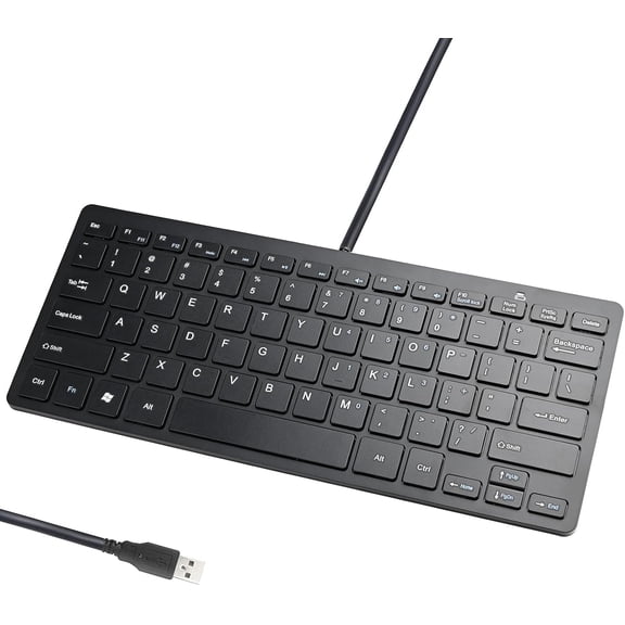 EFFFERTWQL-Upgraded PC Computer Laptop Mini USB Wired Keyboard for Mac and Windows 78 Scissor Keys Small Super Thin Compact Multimedia Keyboard (Black)