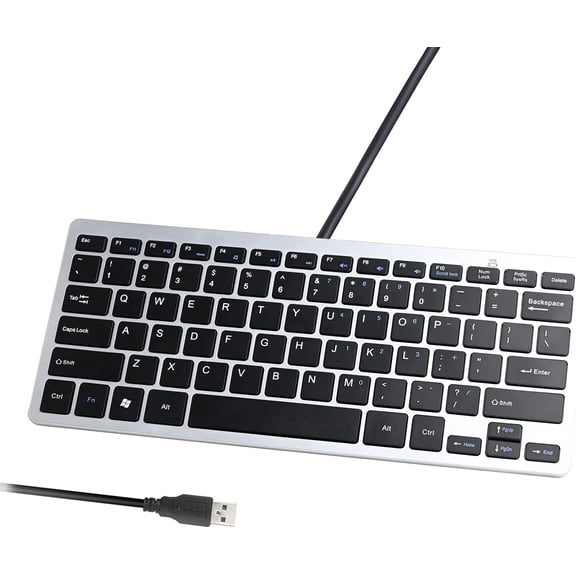EFFFERTWQL-Upgraded PC Computer Laptop Mini USB Wired Keyboard for Mac and Windows 78 Scissor Keys Small Super Thin Compact Multimedia Keyboard