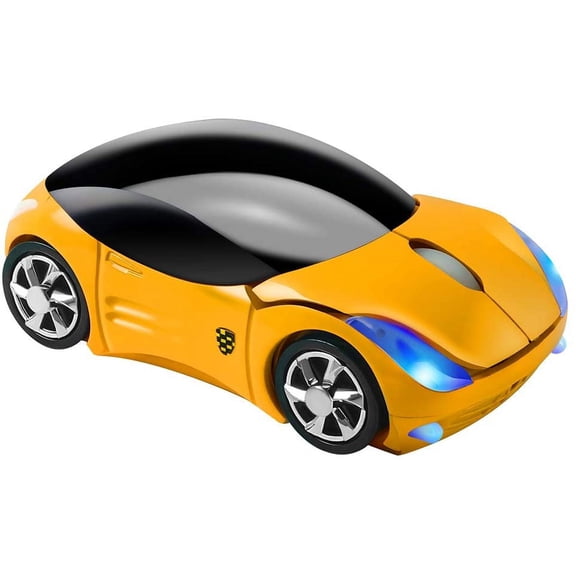 EFFFERTWQL-Usbkingdom 2.4GHz Wireless Mouse Cool 3D Sport Car Shape Ergonomic Optical Mice with USB Receiver for PC Laptop Computer Women Small Hands(Yellow)