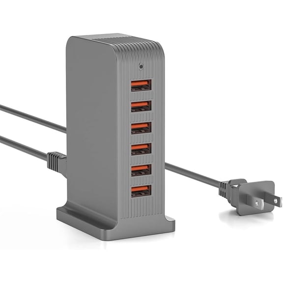 EFFFERTWQL-VPSUN USB Charger 6 Port 50W Multi USB Tower Charging Station for Multiple Devices iPhone 15/14/14 Pro/14 Pro Max/13 Pro/13 Pro Max/Android/Samsung/Tablet,etc (Gray, 50W)