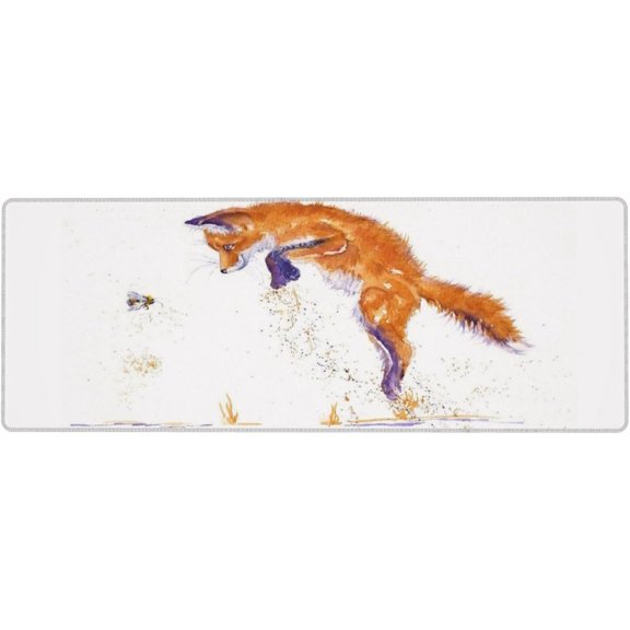 EFFFERTWQL-Watercolor Fox and Bee Mouse Pad Large Gaming Mousepad Non-Slip Rubber Base Keyboard Mouse Mat for Laptop Keyboard Desktop 31.5 x 11.8 inch