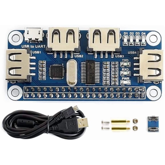 EFFFERTWQL-Waveshare 4 Port USB HUB HAT, Compatible withRaspberry Pi 5/4B/3B/Zero/Zero W/Zero 2W/Pico/Pico W/Pico WH, USB to UART Onboard