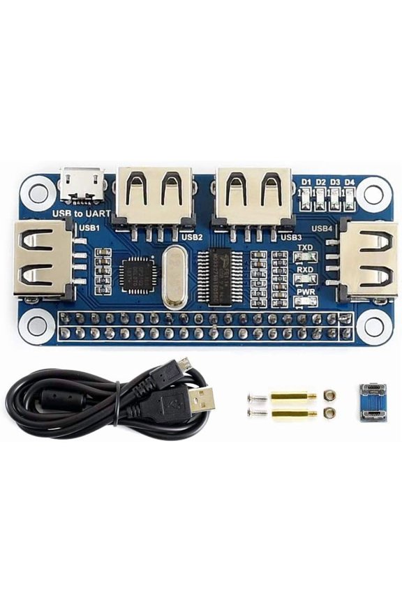 -Waveshare 4 Port USB HUB HAT, Compatible withRaspberry Pi 5/4B/3B/Zero/Zero W/Zero 2W/Pico/Pico W/Pico WH, USB to UART Onboard