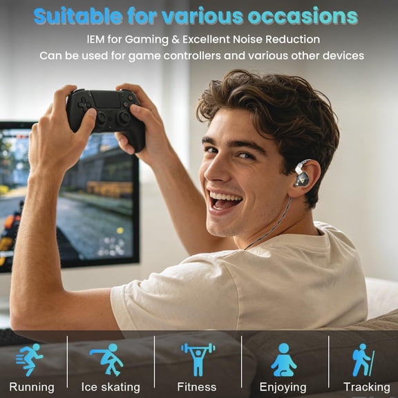 EFFFERTWQL-Wired Gaming Earbuds 2 Pack, AK6 PRO in Ear Monitors, Deep Bass Sound Wired Earbuds, HiFi in Ear Headphones with New 1DD 10mm Dynamic Driver, IEM for Music Gaming Video Calling (Black+Whit