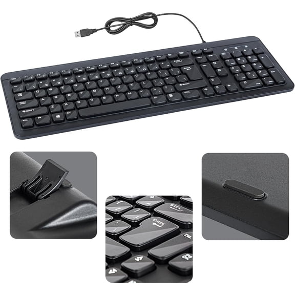 EFFFERTWQL-Wired USB Keyboard | Full-Sized | Ergonomic | Soft Typing | QWERTY Layout | Black