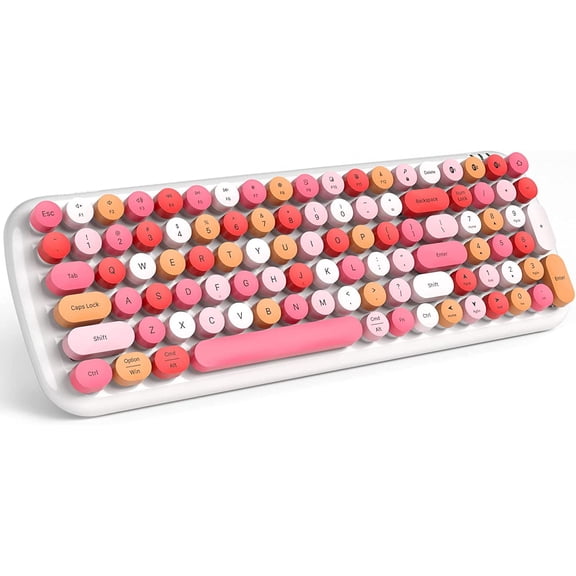 EFFFERTWQL-Wireless Bluetooth Keyboard for Laptop & Android, Connect up to 3 Devices Simultaneously, Portable 100-Key Typewriter Retro Round Keycaps Keyboard - Lipstick Colors