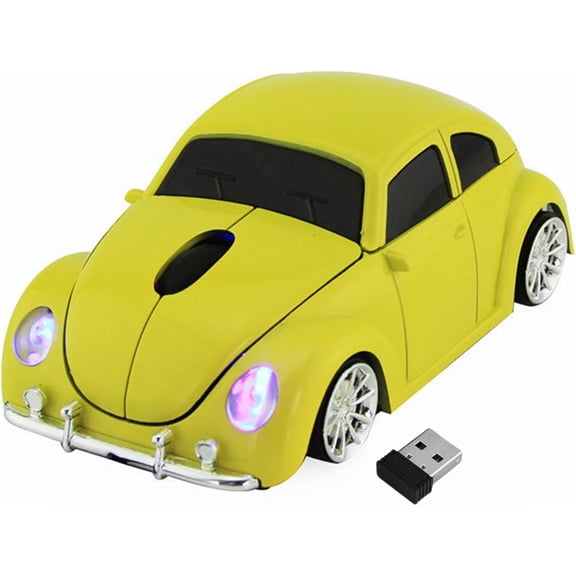 EFFFERTWQL-Wireless Car Mouse, 2.4Ghz Sport Car Shaped Mouse 3D Optical Gaming Mice with USB Mini Receiver for PC Laptop Computer Mac (A-Yellow)