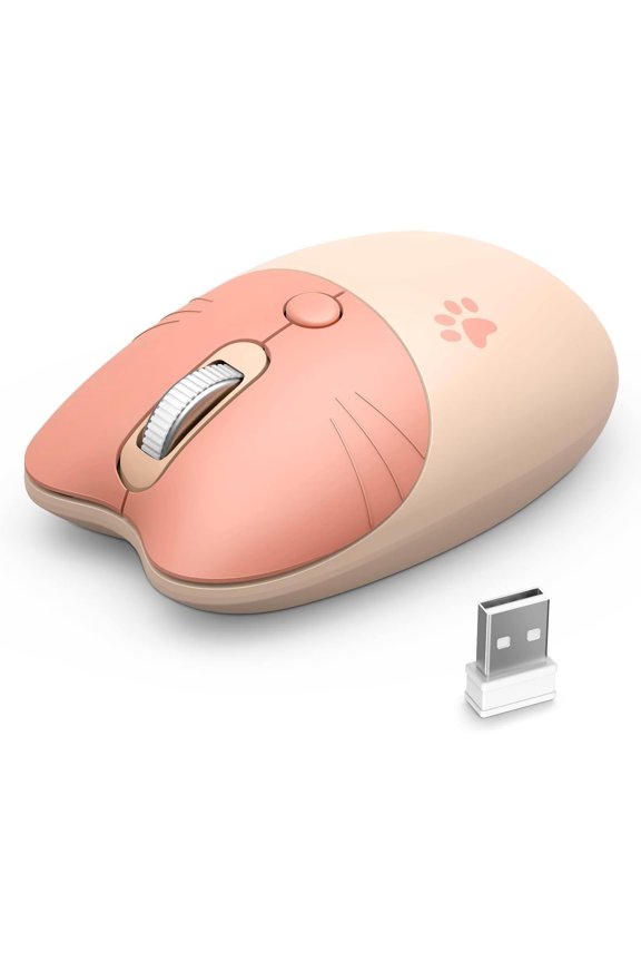 -Wireless Compact Silent Mouse with Cute Cat Designs, 2.4GHz Plug and Play Wireless Opatical Mouse with USB Nano Receiver for Laptop/PC/Computer (Milk Tea Cat)