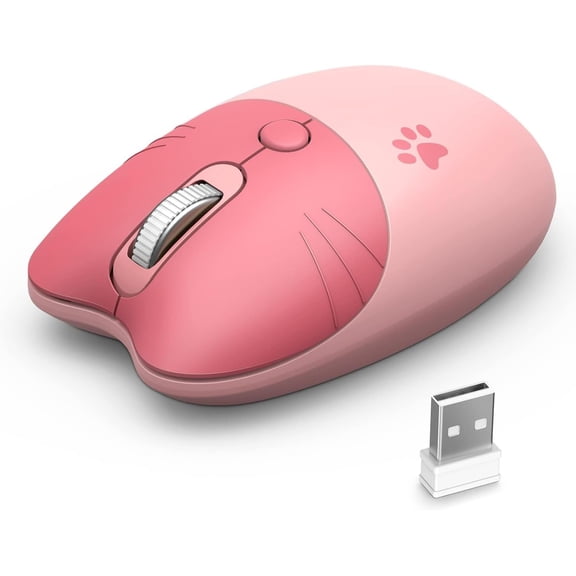 EFFFERTWQL-Wireless Compact Silent Mouse with Cute Cat Designs, 2.4GHz Plug and Play Wireless Opatical Mouse with USB Nano Receiver for Laptop/PC/Computer (Pink Cat)