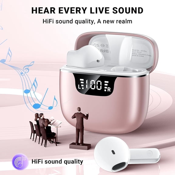 EFFFERTWQL-Wireless Earbuds, Bluetooth 5.4 Headphones with 42H Ultralight Ear Buds,Bluetooth Earbuds with 4 ENC Noise Cancelling Mics, HiFi Deep Bass Dual LED Display USB-C, Waterproof Earphones for