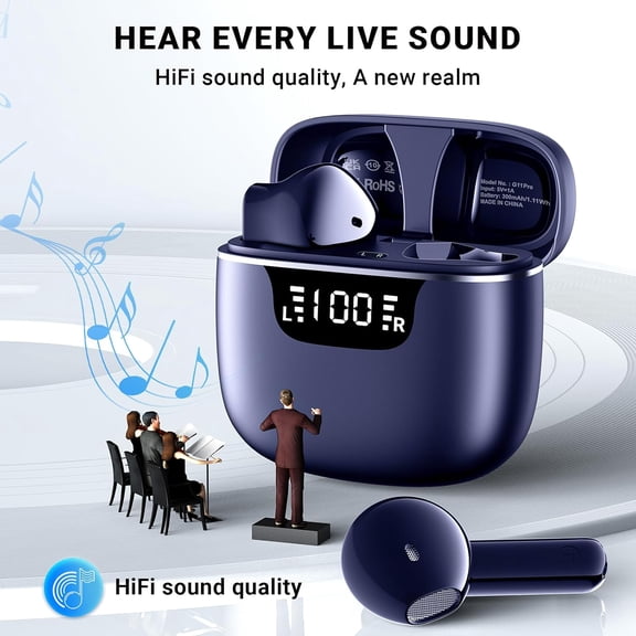 EFFFERTWQL-Wireless Earbuds, Bluetooth 5.4 Headphones with 42H Ultralight Ear Buds, Bluetooth Earbuds with 4 ENC Noise Cancelling Mics, HiFi Deep Bass Dual LED Display USB-C, IPX6 Waterproof Earphone
