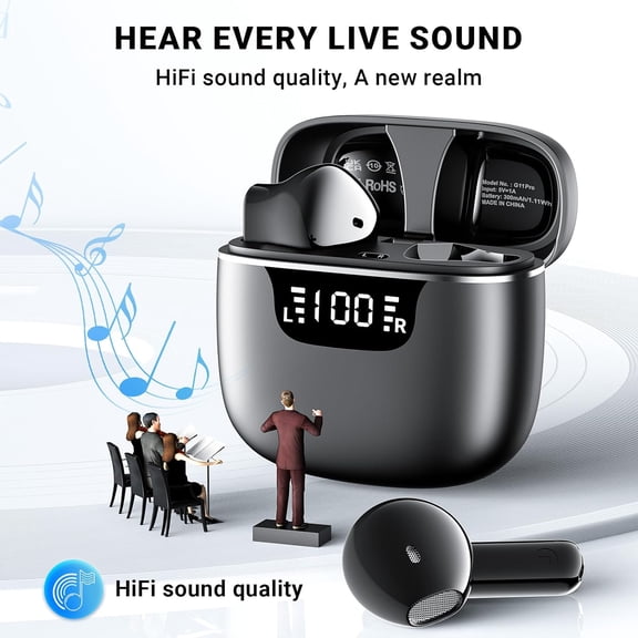 EFFFERTWQL-Wireless Earbuds, Bluetooth 5.4 Headphones with 42H Ultralight Ear Buds, Bluetooth Earbuds with 4 ENC Noise Cancelling Mics, HiFi Deep Bass Dual LED Display USB-C, IPX6 Waterproof Earphone