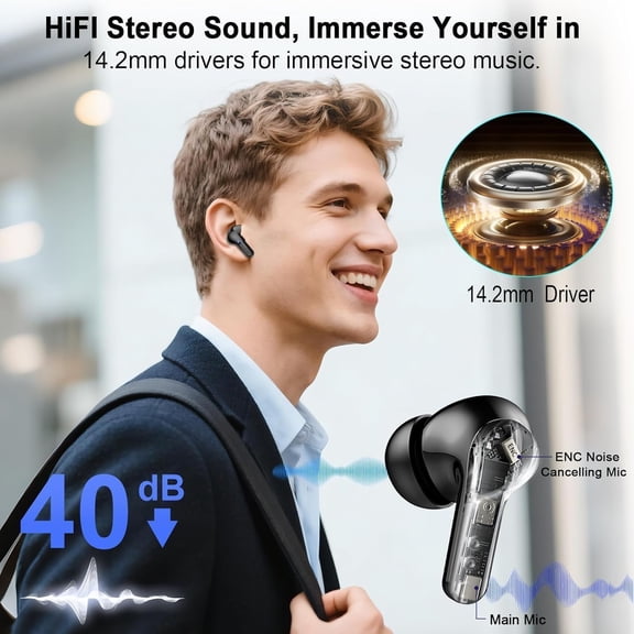 EFFFERTWQL-Wireless Earbuds, Bluetooth Headphones 5.4 HiFi Stereo, Ear Buds with 4 ENC Noise Cancelling Mics, 48H Bluetooth Earbuds with Dual LED Display, IP7 Waterproof in Ear Earphones for Android