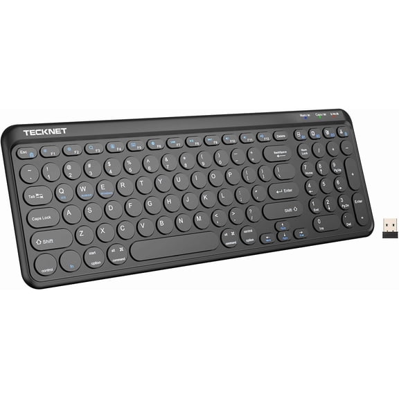 EFFFERTWQL-Wireless Keyboard Bluetooth & 2.4G USB, Up to 4-Device Connection, USB C Rechargeable Battery, Quiet Typing, Compact Layout, 7 Ergonomic Tilt, Compatible with Windows/Android/iOS, Black