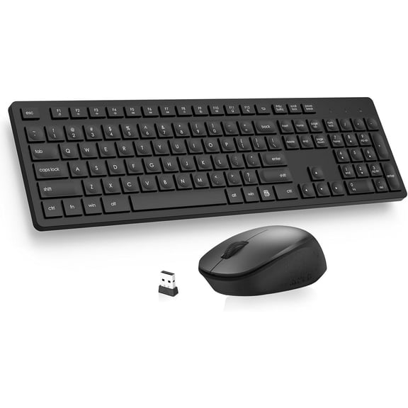 EFFFERTWQL-Wireless Keyboard and Mouse Combo, Full-Sized Ergonomic Computer Keyboard, 2.4GHz Cordless Keyboard Silent Mouse Set with 2-in-1 USB Receiver, 12 FN Shortcuts for Windows Laptop, PC/Mac-Bl