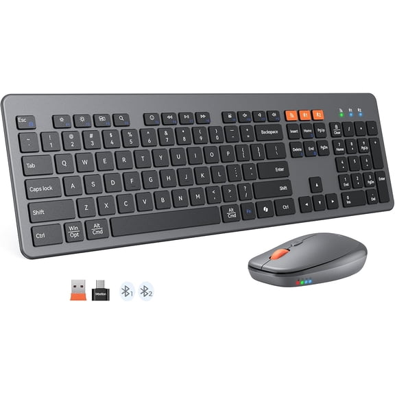 EFFFERTWQL-Wireless Keyboard and Mouse, Ultra Slim Multi-Device Bluetooth Keyboard Mouse, Low-Profile Full Size Keyboard, 1200-3200 DPI Mice, for Computer PC Laptop Tablet iPad, Windows/Mac/iOS