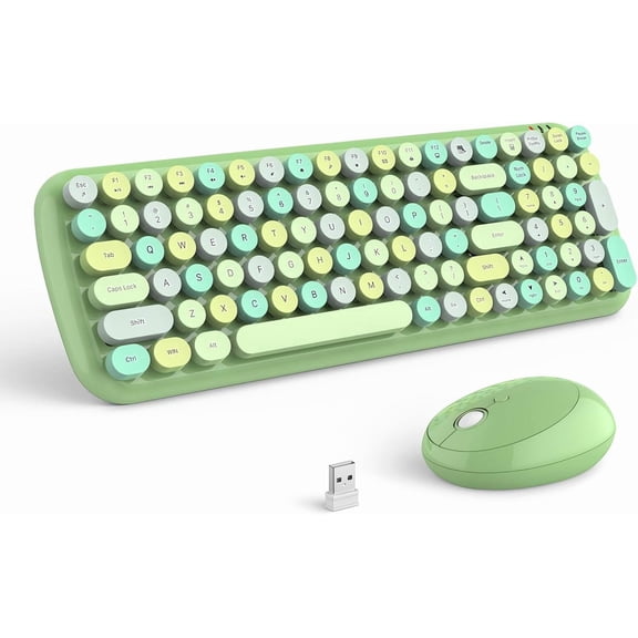 EFFFERTWQL-Wireless Keyboard and Mouse Combo, 2.4GHz Retro Typewriter Keyboard and Cute Mouse for Computer PC Desktops Laptop Windows(Green Mix)