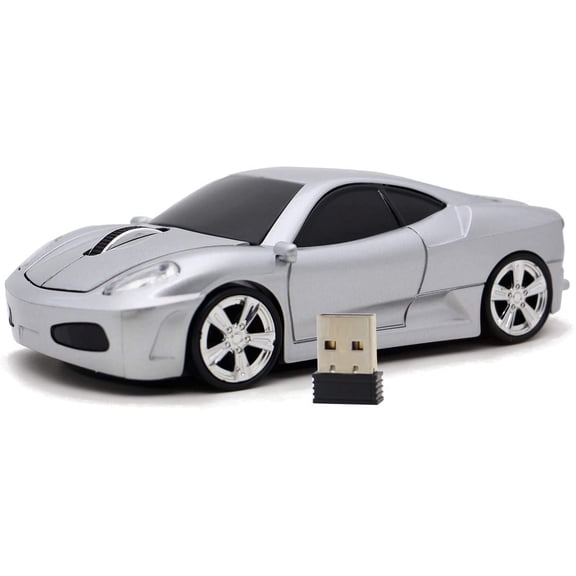 EFFFERTWQL-Wireless Mouse Sports Car Mouse USB Computer Mice Optical 2.4GHz with Headlight 1600DPI for PC Laptop MAC (Silver)