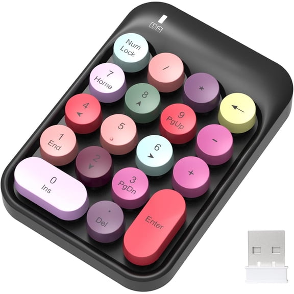 EFFFERTWQL-Wireless Numeric Keypad 18 Keys with 2.4G Mini Portable Silent Number Pad USB Receiver Financial Accounting Keyboard Extensions for Laptop Desktop PC ProBlack Mix