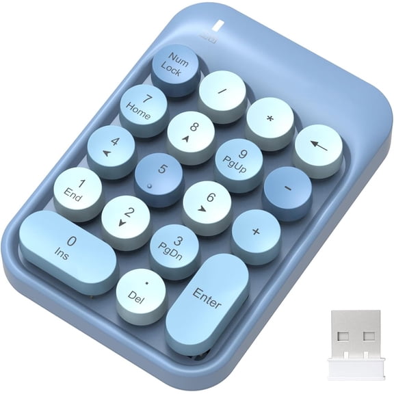EFFFERTWQL-Wireless Numeric Keypad 18 Keys with 2.4G Mini Portable Silent Number Pad USB Receiver Financial Accounting Keyboard Extensions for Laptop Desktop PC ProBlue Mix
