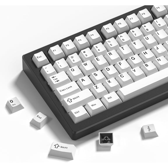 EFFFERTWQL-Womier Double Shot PBT Keycaps Set 138 Keys, Cherry Profile Custom Keycaps 60 65 75 100 Percent for 61/64/68/84/87/100/104/108 Retro Gaming Mechanical Keyboard, White