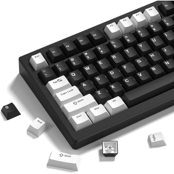 EFFFERTWQL-Womier Double Shot PBT Keycaps Set 138 Keys, Cherry Profile Custom Keycaps 60 65 75 100 Percent for 61/64/68/84/87/100/104/108 Retro Gaming Mechanical Keyboard, Black White