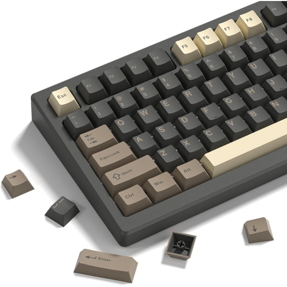 EFFFERTWQL-Womier Double Shot PBT Keycaps Set 138 Keys, Cherry Profile Custom Keycaps 60 65 75 100 Percent for 61/64/68/84/87/100/104/108 Retro Gaming Mechanical Keyboard, Brown Gray