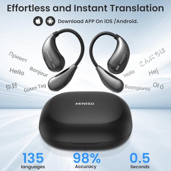 EFFFERTWQL-X33 AI Translation Earbuds Real Time OWS Wireless Bluetooth Earphones 135 Language Translator Earbuds Open Ear translating Headphones fit iOS & Android for Travel Business Learning