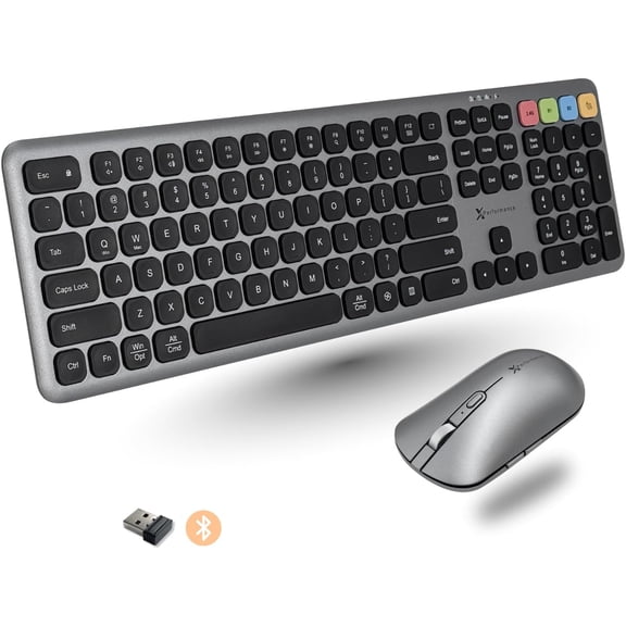 EFFFERTWQL-X9 Bluetooth Keyboard and Mouse Combo (Bluetooth, 2.4Ghz, USB C Wired) - Slim Wireless Rechargeable Keyboard and Mouse, Multi-Device Keyboard and Mouse for PC, Mac, Laptop, iPad, iOS, Andr