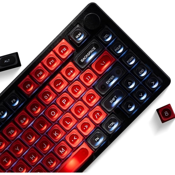 EFFFERTWQL-XVX Black and Red Shine Through Keycaps for Mechanical Keyboards - 136 Keys Red Translucent Cat Eye Design,Cherry MAX Profile, PC+PBT Frosted RGB Keycaps