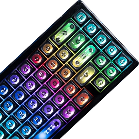 EFFFERTWQL-XVX Black Shine Through Keycaps for Mechanical Keyboards - 136 Keys Black Translucent Cat Eye Design,Cherry MAX Profile, PC+PBT Frosted RGB Keycaps