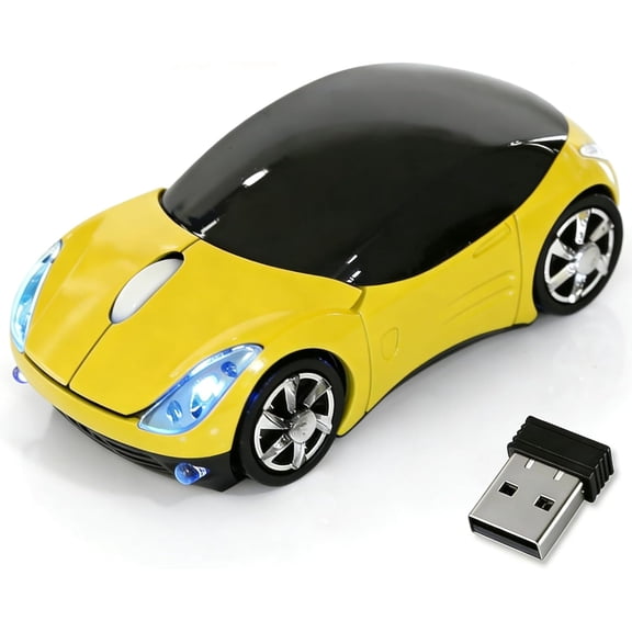 EFFFERTWQL-Yellow Wireless MouseMini Car Computer Mouse1600DPI 2.4G with USB Receiver, Ergonomic Cute Computer Mice for Laptop, PC, Windows, Mac OS (Yellow)
