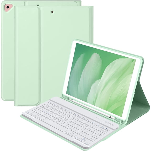 EFFFERTWQL-for iPad 9th Generation Case with Keyboard 10.2 inch, Wireless Detachable Keyboard for iPad 9th/8th/7th, for iPad Air 3rd Gen/Pro 10.5 inch Flip Stand Case with Built-in Pencil Holder (Gre