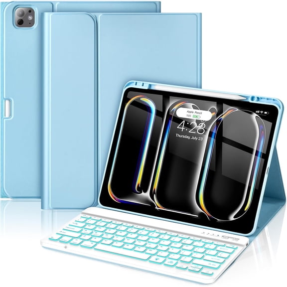 EFFFERTWQL-for iPad Pro 13 Inch (M4) 2024 Case with Keyboard, Magnetic Detachable - 7 Color Backlit Keyboard Case for iPad Pro 13 (M4), Rechargeable Wireless Keyboard Cover with Pencil Holder (Blue)