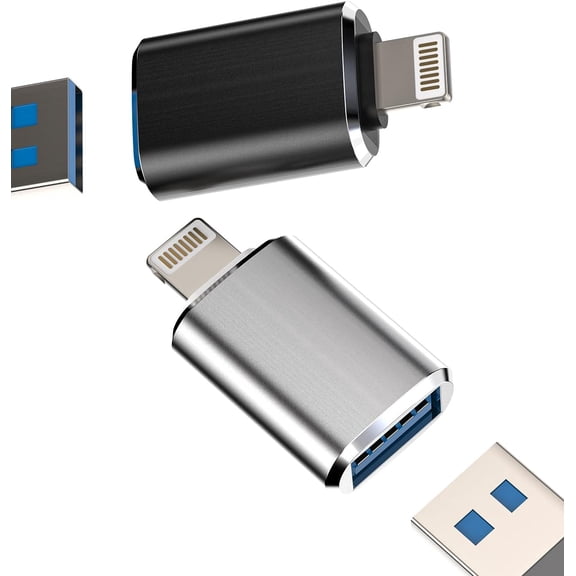 EFFFERTWQL-for iPhone OTG Adapter Lightning to USB Dongle(2Pack) Camera Card Reader Keyboard Mouse Flash Drive MIDI U Disk Hub 11 12 13 14 Pro Max Mini Xr X Xs Se 8 Plus for iPad Air Data Sync Conver