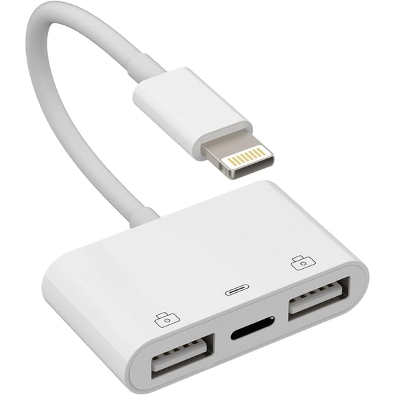EFFFERTWQL-iPhone OTG Adapter Charger Cable Dongle Lightning Male to Dual USB Female Camera Memory Stick Flash Drive Cord Reader Mouse Keyboard Converter Card Charging Splitter for 14 13 12 11 Pro Ma