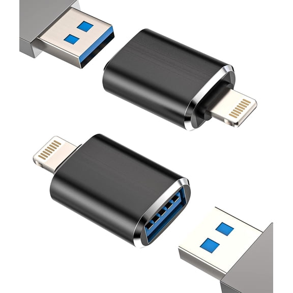 EFFFERTWQL-iPhone OTG Adapter Lightning Male to USB Female Dongle(2Pack)for 14 13 12 11 Pro Max Xr X Xs Se 7 8Plus for iPad Air Camera Card Reader USB Flash Drive U Disk Mouse Keyboard Hub MIDI Piano